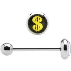    Stainless Steel Yellow Dollar Sign Barbell Tongue Ring Jewelry