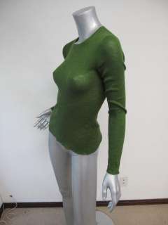 Prada Grass Green Long Sleeve Ribbed Cashmere Fitted Sweater 40  