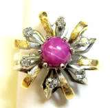 Striking vintage ladys Linde Lindy synthetic star ruby and diamond 