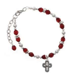  Cross with Rope Border and Heart Maroon Czech Glass Beaded 