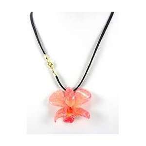  REAL FLOWER Red Orchid Pendant Necklace Cord 18in: Jewelry