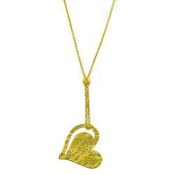 14k Yellow Gold Hammered Cut out Heart Necklace  Overstock