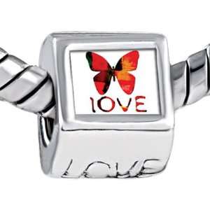   Red Butterfly Love Photo Engraved European Beads Fits Pandora Charm