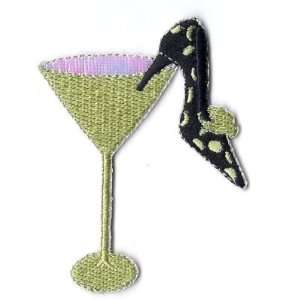 Beverages/Cocktail w/Green Polka Dot Shoe/Iron On Embroidered Applique