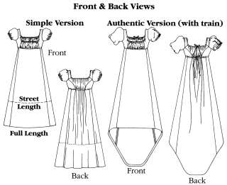 Folkwear Regency Gown/Empire Dress   2 Lengths w/Optional Train 