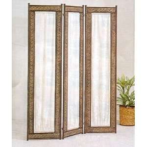  Antique Brass and Rustic Finish 3 Panel Room Screen 