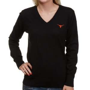   Texas Longhorns Ladies Black Classic V Neck Sweater