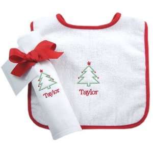    babys first christmas personalized bib & burp cloth set: Baby