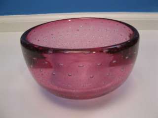 Vintage 50s Cranberry/Pink Art Glass Controlled Bubble Candy Bowl/Dish 