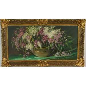 Large Framed Oil Painting Purple Flowers Signed Duin 
