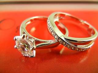 Deluxe 9K platinum filled crystal wedding 2 ring set,S051  