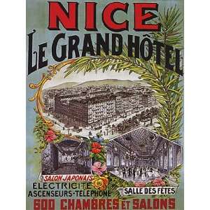 NICE LE GRAND HOTEL FRANCE FRENCH VINTAGE POSTER CANVAS REPRO:  