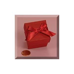 10ea   1 1/2 X 1 1/2 X 1 5/8 Red Embossed Cube Box W/Rbbn 