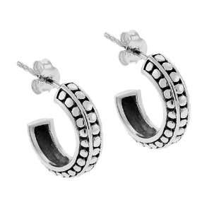  .925 Sterling Silver Dot Hoop Earrings Friction Post 3/4 