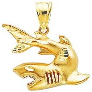  14K Gold Diamond Cut Great White Shark Charm Jewelry
