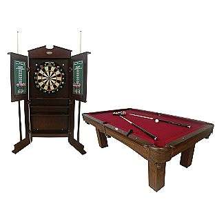 8ft Woodcliff Billiard Table with Bonus Dartboard/Cue Rack Cabinet 