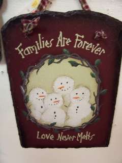   SNOWMAN FAMILY FAMILIES ARE FOREVER SLATE SIGN PLAQUE NEW  