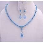   Blue Turquoise Aquamarine Swarovski Crystals w/ Teardrop Necklace Set