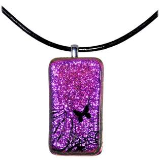 Body Candy Handcrafted Pink Butterfly Dichroic Glass Necklace