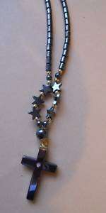 Vintage Goldtone Hematite Cross Pendant Necklace  