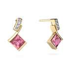   For Me Square Cut 14K Yellow Gold Lab Pink Sapphire Drop Earrings
