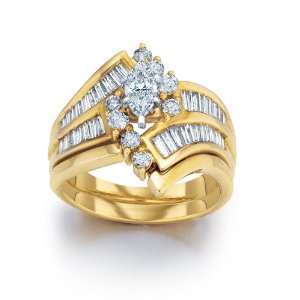  1 1/2 ctw Marquise Diamond Wedding Set in 14kt Yellow Gold 