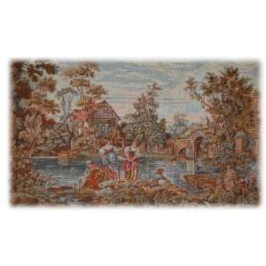  Large Imported Italian Tapestry   Peasants at the Lake (47 