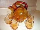 vintage amber oj pitcher and juice glass set one day