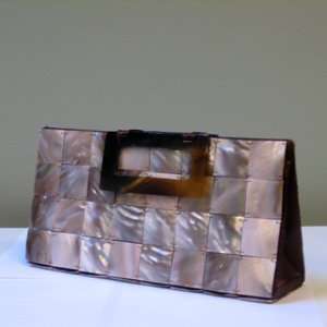    Brown Silk Shell Tile Handbag  Horizontal 
