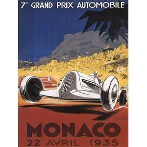   GRAND PRIX AUTOMOBILE MONACO 1935 CAR RACE SMALL VINTAGE POSTER REPRO