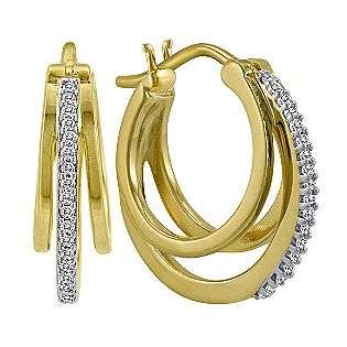 Diamond Accent 3 Row Hoop Earring in 14k Gold Over Silver  Jewelry 