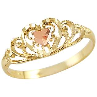  14k Yellow and Rose Gold Heart Love Diamond Cut Ring 