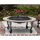   Cast Iron Rim Faux Stone 30 Fire Bowl, Dome Spark Screen, Fire Tool