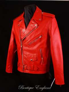 Mens BRANDO Red Motorcycle Motorbike Leather Jacket  