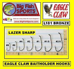 EAGLE CLAW LAZER Baitholder Hooks 50 Pack 8 SZ #L181G  