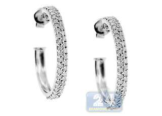 14K White Gold 0.93 ct White Diamond Womens Round Hoop Earrings 1 Inch 