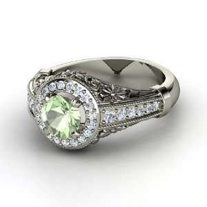   Ring, Round Green Amethyst Palladium Ring with Diamond Jewelry