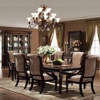 8Pc Antiqued Chestnut Table w/Chairs & China Dining Set  