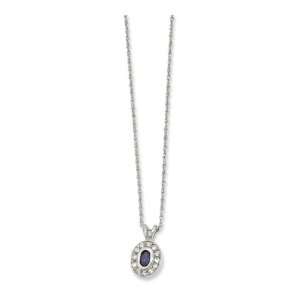    Rhodium plated September Birthstone Oval CZ Necklace: Jewelry