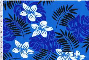 Hawaiian Blue Flower Print Polyester Fabric  
