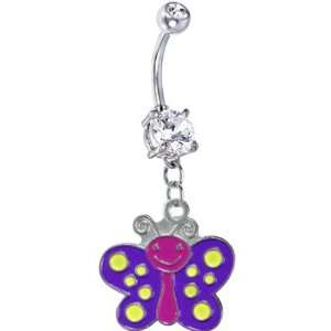  Purple Yellow Polka Dot Butterfly Belly Ring: Jewelry