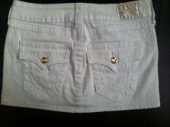 TRUE RELIGION Disco Swarovski CRYSTAL White Gold Jeans Mini Skirt 27 