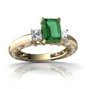  14K Yellow Gold Emerald cut Created Emerald Engagement 