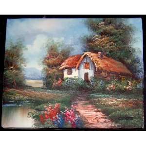   Small Oil painting Thatched Roof Cottage#1 Unframed: Everything Else