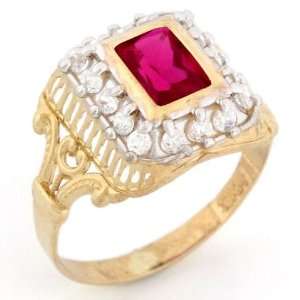    10k Gold Synthetic Ruby Red July Birthstone CZ Ring: Jewelry