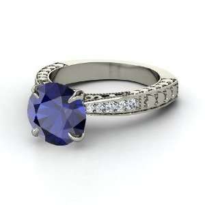  Megan Ring, Round Sapphire Platinum Ring with Diamond 