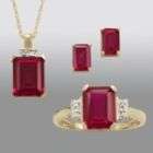 Lab Created Ruby & Diamond Pendant, Earring and Ring Boxed Set. 10K 