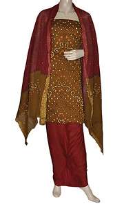 Women Indian Bandhej Salwar Kameez Cotton Shalwar Suit  
