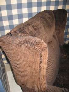 Ethan Allen Brown Comfortable & Practical Corduroy Chair Antiqued Pine 