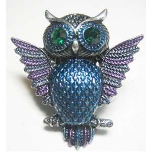  Rockabilly Dark Night Blue OWL with Blue Crystal Stone Fashion 